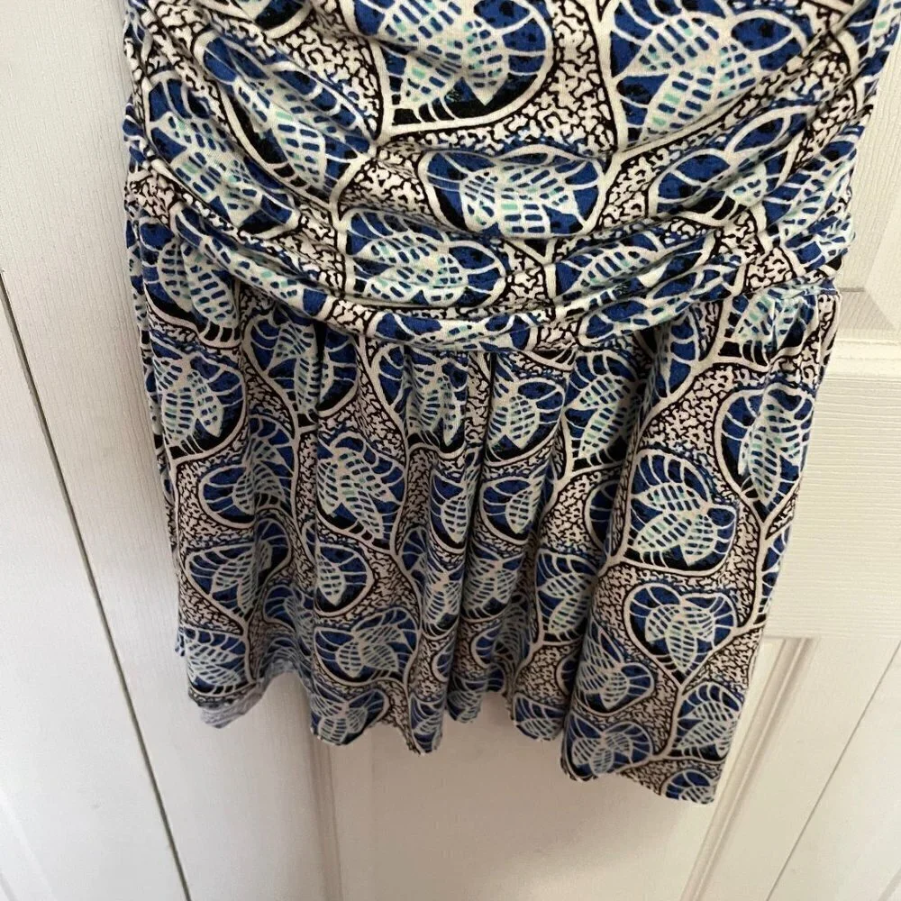 Free People Women's Blue Heart Leaf Print Ruched One Shoulder Mini Dress Large